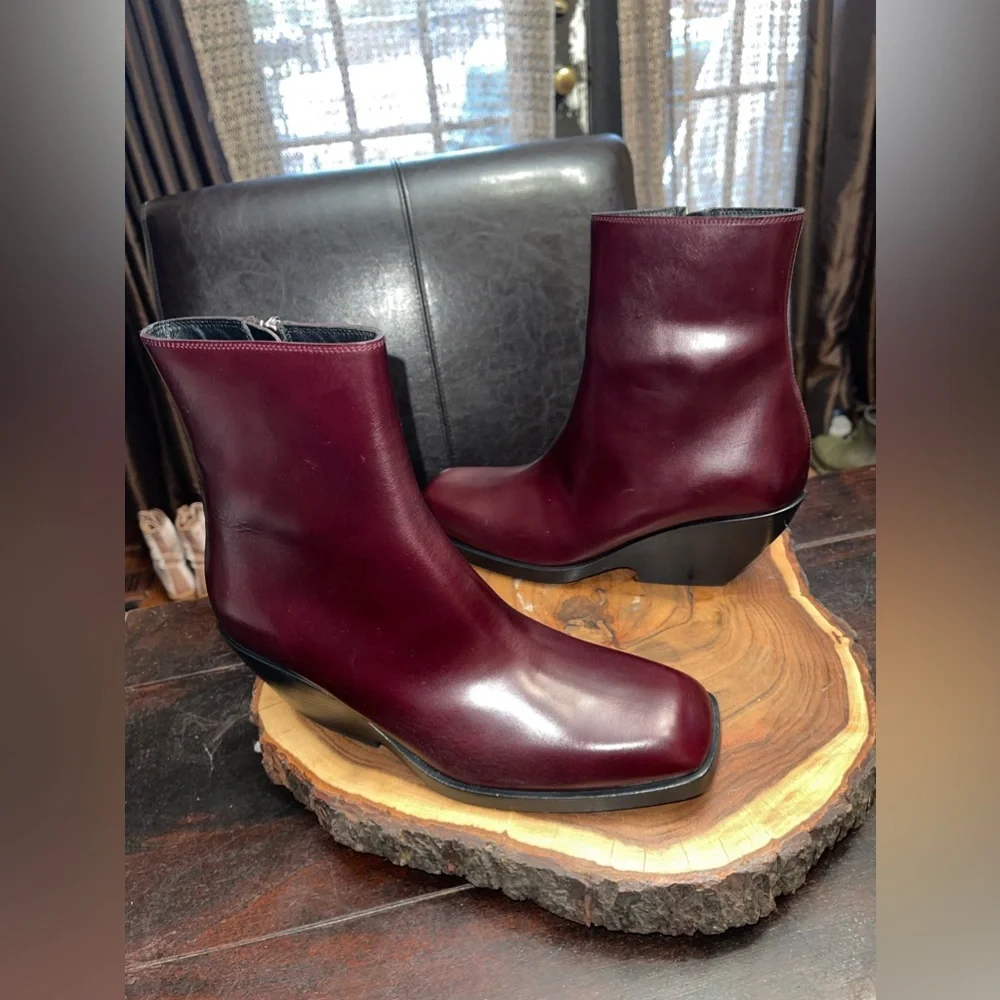 Khaite Hooper Calfskin Burgundy deep wine leather Ankle Booties - Picture 4 of 10